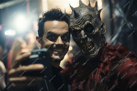 Premium Ai Image Two Halloween Enthusiasts Elaborately Dressed In