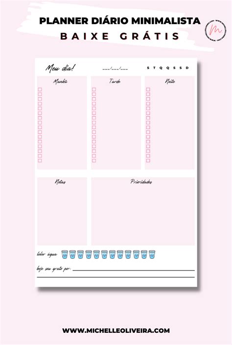 Planner diário minimalista para baixar e imprimir grátis Michelle