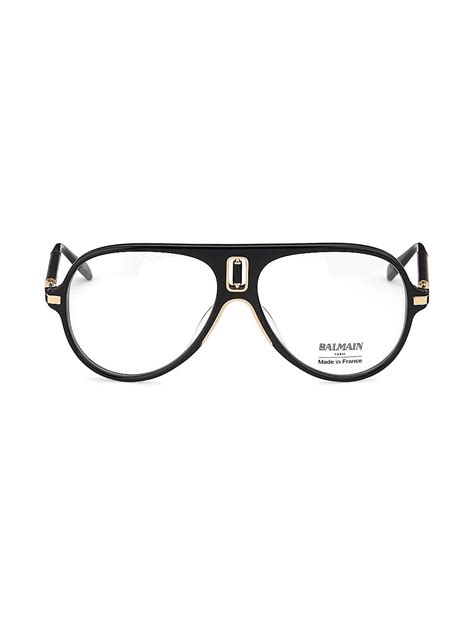 Balmain Mens 61mm Acetate Aviator Optical Glasses Black Editorialist