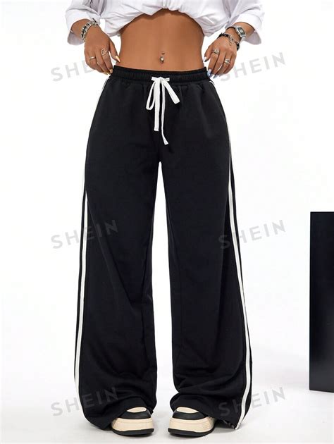 Shein Coolane Women Hip Hop Athleisure Cotton Woven Tape Wide Leg