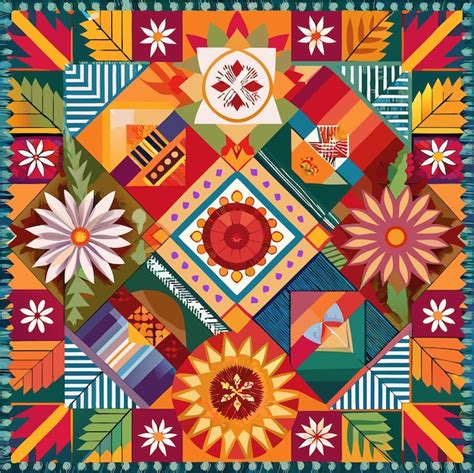 Hispanic Heritage Month Latino Heritage Quilt Vector Illustration