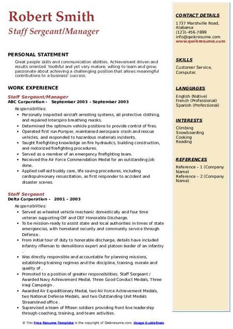 10 Staff Sergeant Resume Samples And Templates For 2025
