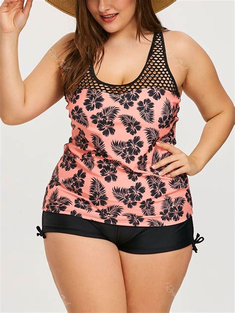 [43 Off] Racerback Plus Size Openwork Printed Tankini Rosegal