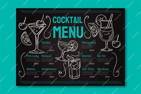 Premium Vector Hand Drawn Cocktail Menu Template