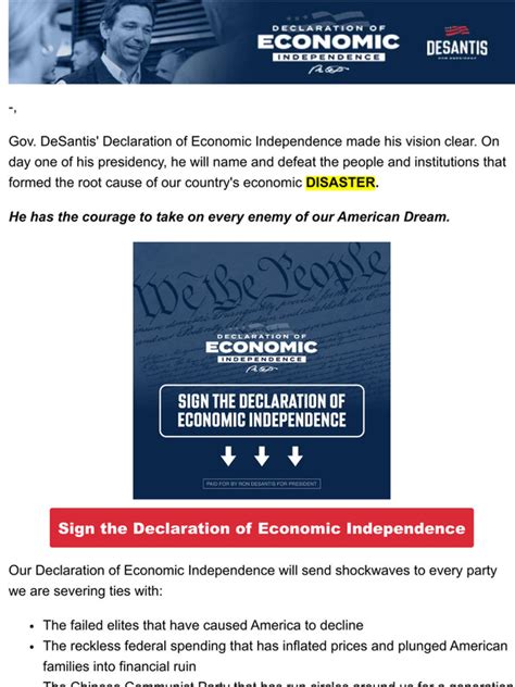 Ron Desantis Have You Signed The Declaration Of Economic Independence