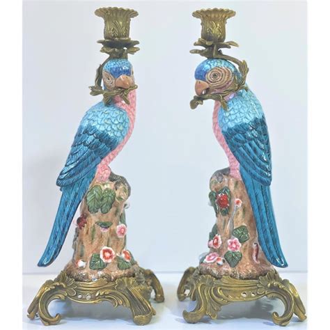 Vintage Porcelain Parrot Candle Holders Chairish