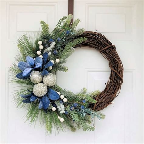 Blue Christmas Wreath Etsy