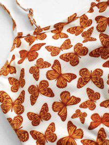 ZAFUL Butterfly Print Ribbed Cropped Bikini Top In ORANGE ZAFUL 2024