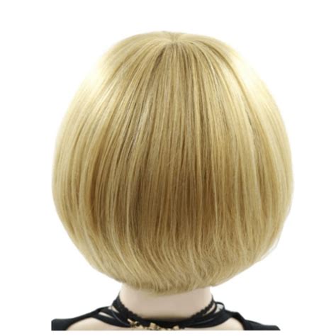 Blonde Bowl Cut Wig Short Straight With 100 Human Hair And 150 Density