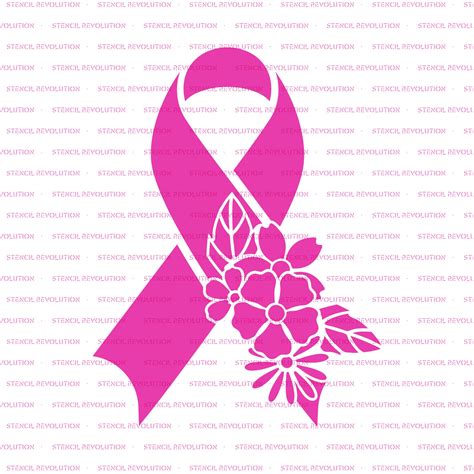 Floral Breast Cancer Ribbon Stencil Reusable Stencils For Etsy