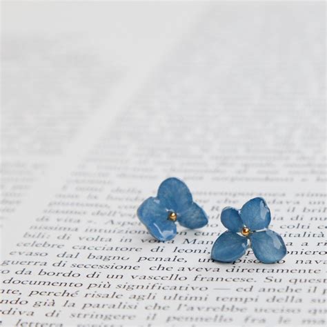 Real Flower Blue Hydrangea Resin Earrings Botanical Jewelry Etsy