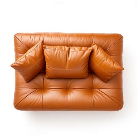 Premium Photo Top View Of Brown Leather Sofa With Cushions Isolated On