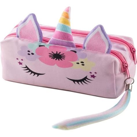 Licorne Avec Oreilles Et Corne Trousse Scolaire 2 Compartiments Queue