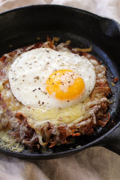 Crispy Potato Rösti with Salami, Cheese + Fried Eggs - Dinner With Julie