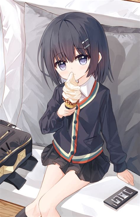 Safebooru 1girl Backpack Bag Bangs Black Hair Black Jacket Black Legwear Black Skirt Blue Eyes