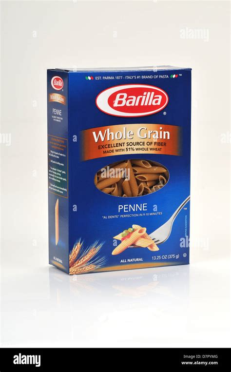 Unopened Box Of Barilla Whole Grain Penne Pasta On White Background