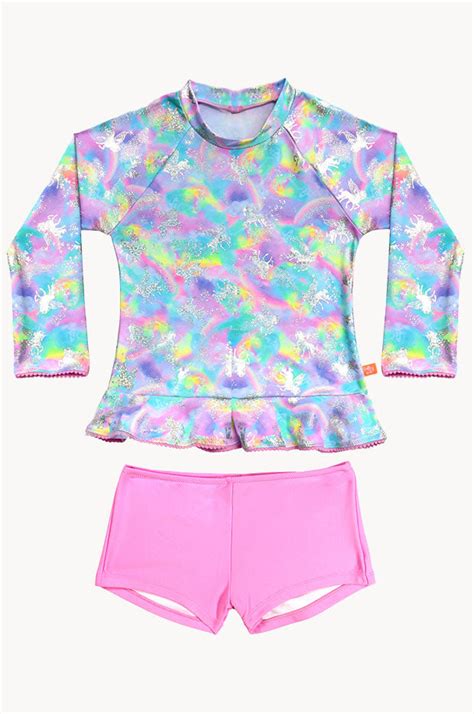 Salty Ink Girls Miss Dazzle Suntop Set Pinkmulti Swimwear Galore Au