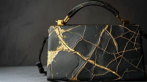 A Black And Gold Purse With A Broken Heart On The Front Premium AI