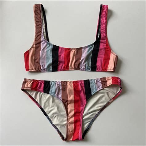 Solid Striped Super Hot Bikini In Size L Worn A Depop