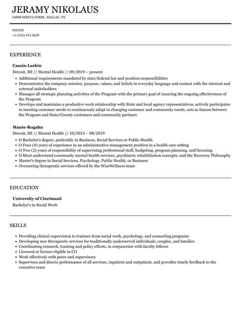 Mental Health Resume Samples Velvet Jobs