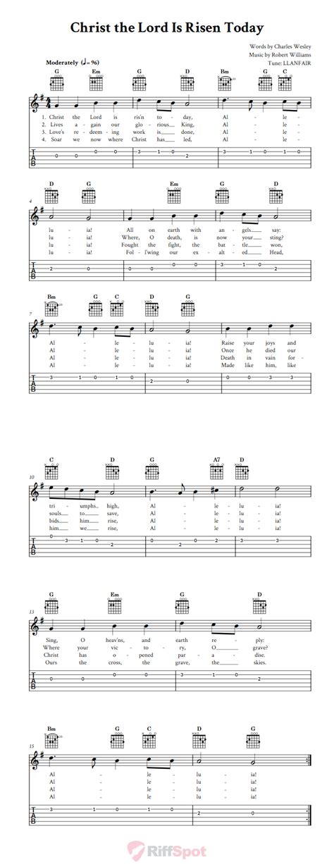 Christ the Lord Is Risen Today - Easy Guitar Sheet Music and Tab with Chords and Lyrics