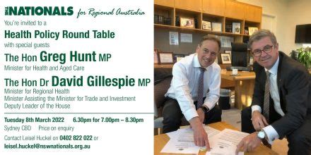 Health Policy Round Table Ministers Greg Hunt And David Gillespie