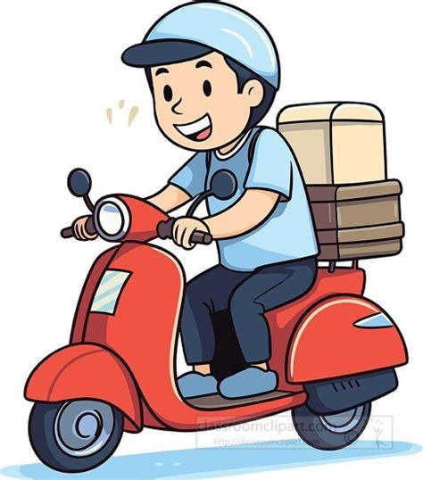 Scooter Clipart Delivery Driver Riding A Red Scooter