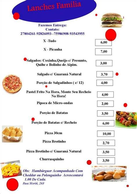 Menu em Lanches Família Mangaratiba