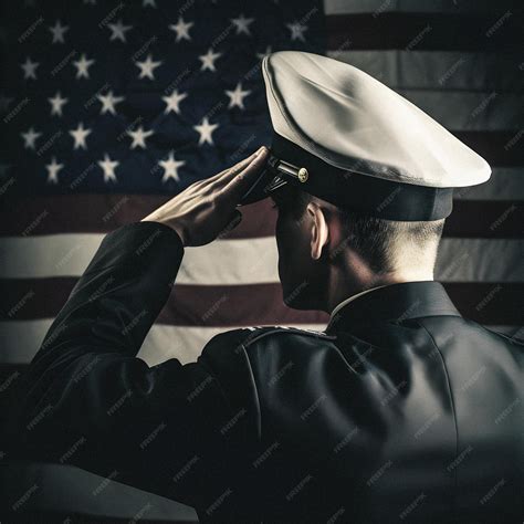 Premium Photo | A man in a navy uniform saluting in front of a flag