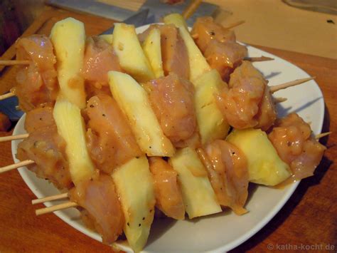 Hähnchen Ananas Spieß in Erdnussbutter Marinade Katha kocht