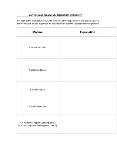 Separation Techniques Worksheet With Answers Teaching Resources