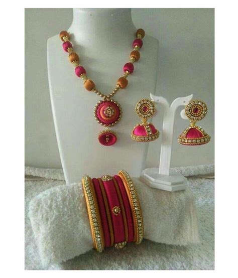 Silk Thread Jewellery Set Antique Flower Necklace With Antique Flower