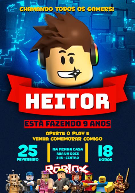 Convite Aniversário Roblox menino Edite grátis nosso editor online