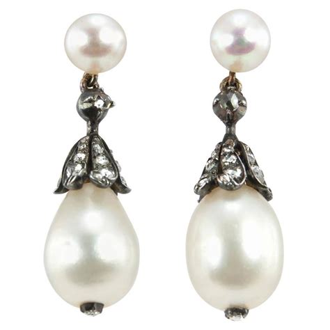 Victorian Natural Pearl And Diamond Dangle Earrings For Sale At Stdibs