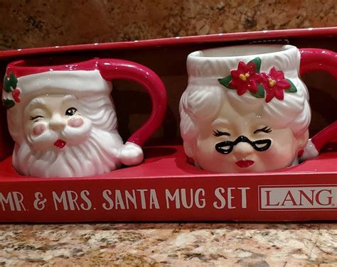 Lang Christmas Mr Mrs Santa Ceramic Hand Painted Mug Set Etsy