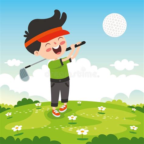 Cartoon Illustration Of A Kid Playing Golf Stock Vector Illustration