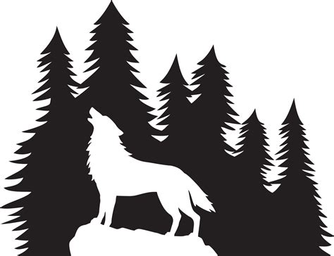 Silhouette Of Howling Wolf And Forest Vector Illustration