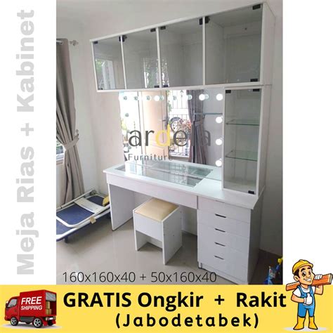 Jual Meja Rias Vanity Mirror Dengan Kabinet Kaca Ukuran Besar Paket