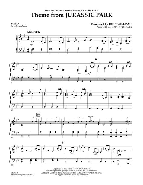 Theme From Jurassic Park Piano By Michael Sweeney Sheet Music For Concert Band At Sheet Music