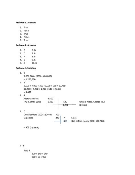Joint Arrangements Ans and Solutions - Problem 1. Answers True False