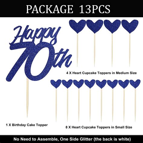 Buy Happy 70th Birthday Cake Toppers Siipoo Blue Glitter Heart Cupcake