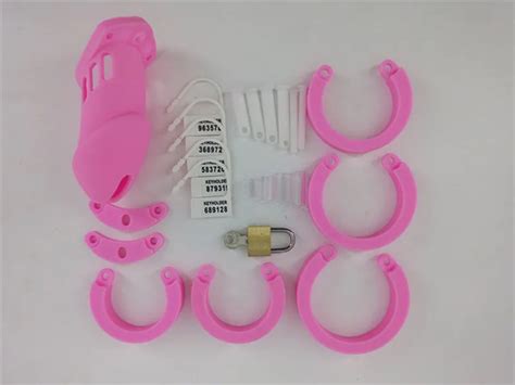 Pink Silicone Penis Cock Cage With Clasp Ring Male Chastity Device Sex Toys For Men Cock Ring