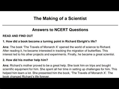 The Making Of A Scientist Question Answer Cbse Class For Term