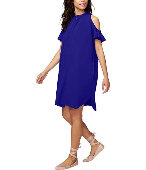 Rachel Roy Womens Shift Dress V Neck Cold Shoulder Side Pockets Blue