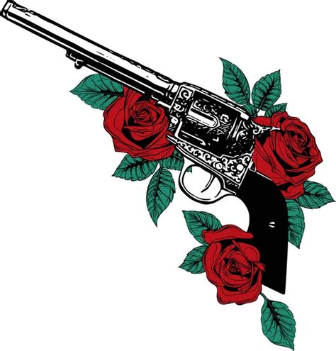 Pair Crossed Guns Rose Flowers Drawn Tattoo Style Vector Illustration Stock Vector Image By