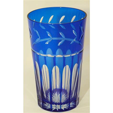 Cobalt Blue Cut To Clear Crystal Drinking Rock Glasses Tumblers Set Of 11 Chairish