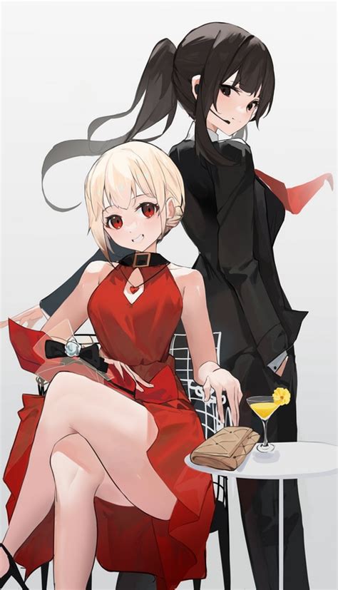 Two Women Inoue Takina Blonde Nishikigi Chisato Fan Art Lycoris