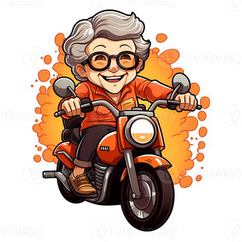 Cute Grandma Riding Motorcycle Clipart Ai Generative 27235680 Png