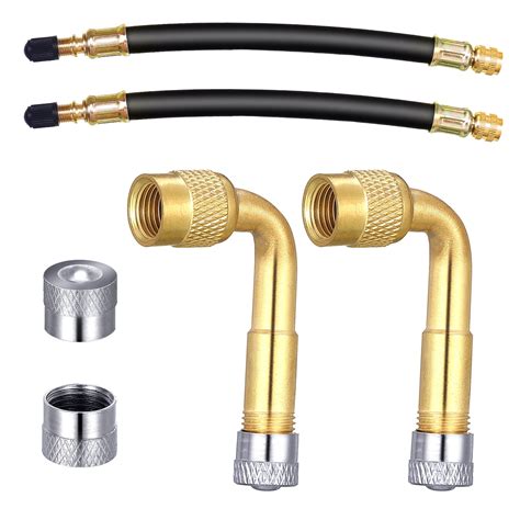 HEQUSIGNS 2 Pcs Tire Valve Extension Adaptor Kit 90 Degree Brass Valve