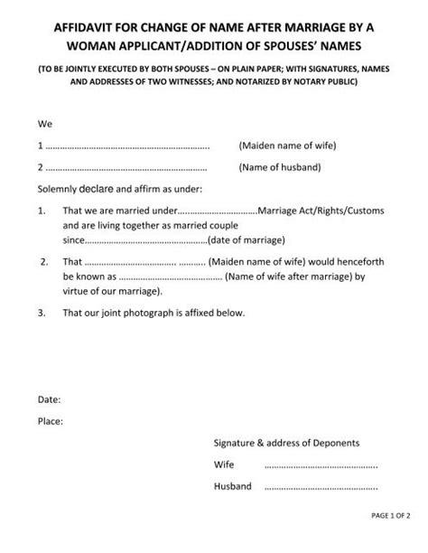 Affidavit For Change Of Name After Marriage